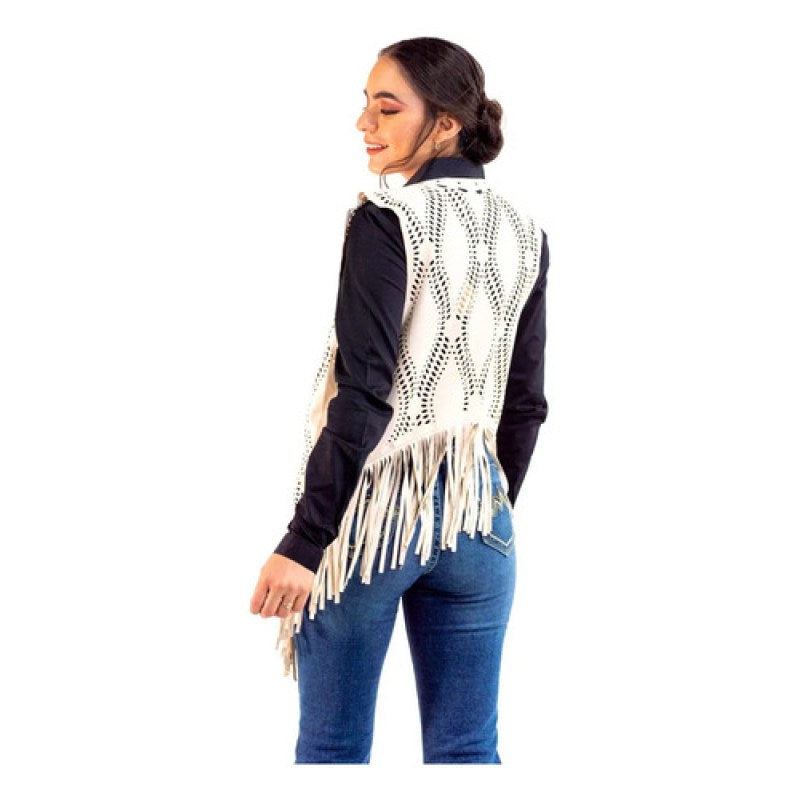 Chaleco Vaquero Western Con Barbas Icy Denver Mujer #mlpos_6 | Color: Hueso #color_hueso | Talla: Unitalla #sku_mlm2680583738-187285607525