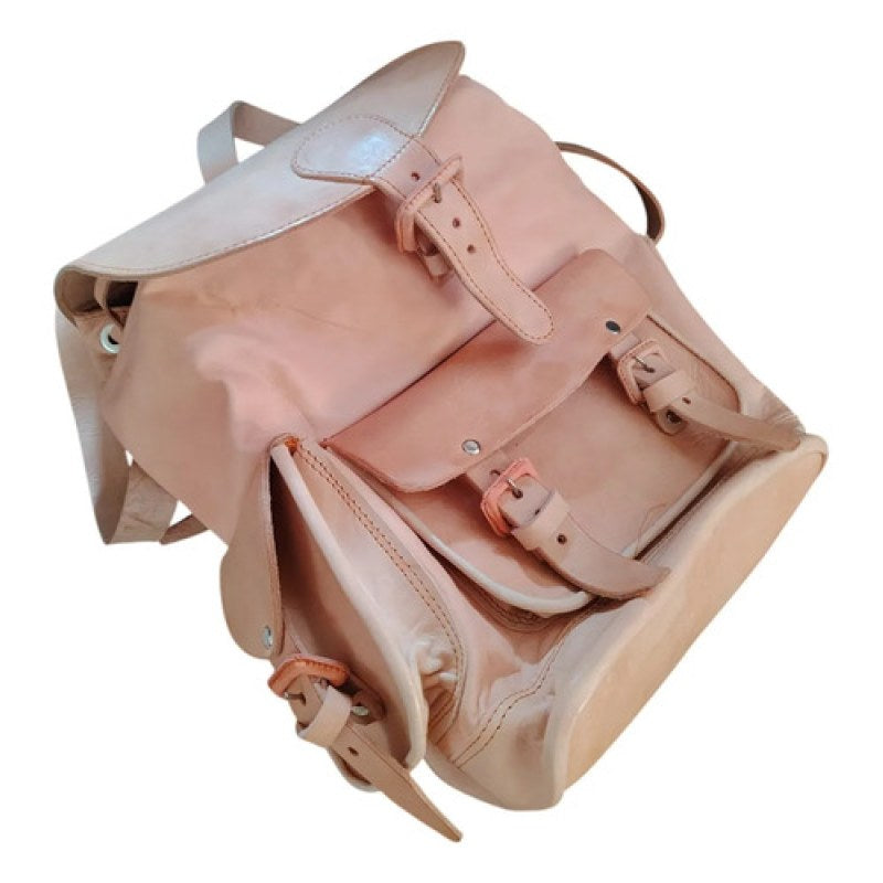 Mochila Vaquera Piel Natural Tipo Backpack Con Bolsas Natural #mlpos_2 #sku_mochilapiel