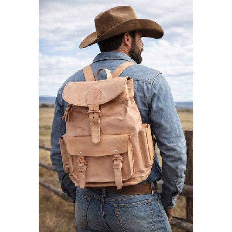 Mochila Vaquera Piel Natural Tipo Backpack Con Bolsas Natural #mlpos_3 #sku_mochilapiel