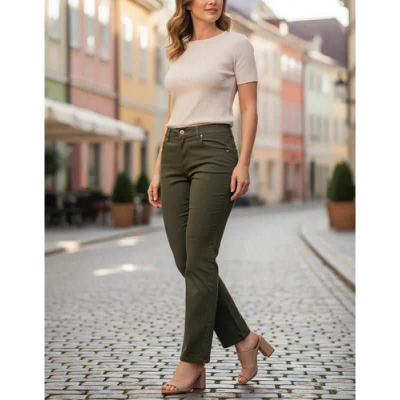 Pantalon Oggi Jeans Atraction Gabardina Recto Mujer #mlpos_15 #mlitem_MLM962140857 | Color: Olivo | Talla: 13 #color_olivo #sku_atgbol13