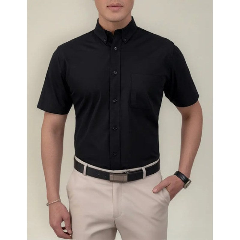Camisa Yale Casual Manga Corta Lisa Classic Fit Negro Lisa Xl #mlpos_1 #sku_cam2125422009xl