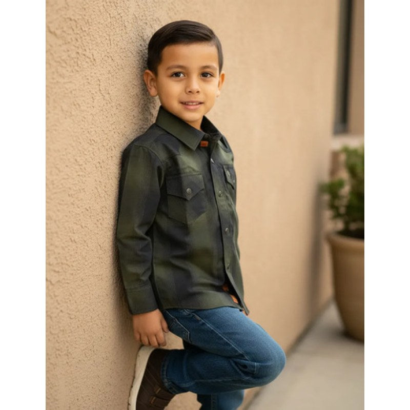 Camisa Charra Vaquera Winster Niño #mlpos_1 | Color: Verde/Negra #color_verdenegra | Talla: 4 #sku_mlm3042139166-187984669271