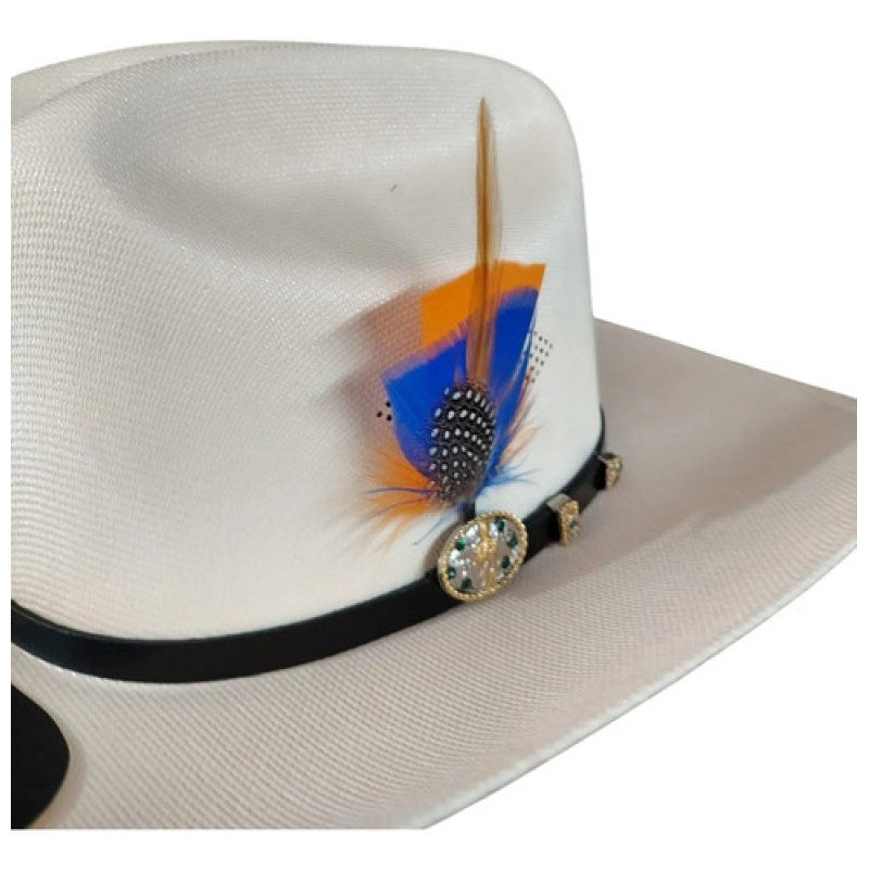Accesorio Pluma Decorativa Para Sombrero Texana #mlpos_8 #mlitem_MLM3168644331 | Color: Azul rey/ naranja #color_azul_rey_naranja #sku_plumaazlry-mlm3168644331
