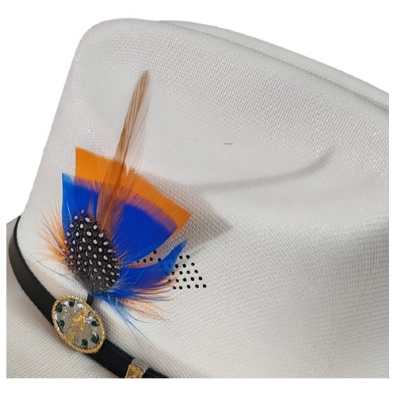 Accesorio Pluma Decorativa Para Sombrero Texana #mlpos_9 #mlitem_MLM3168644331 | Color: Azul rey/ naranja #color_azul_rey_naranja #sku_plumaazlry-mlm3168644331
