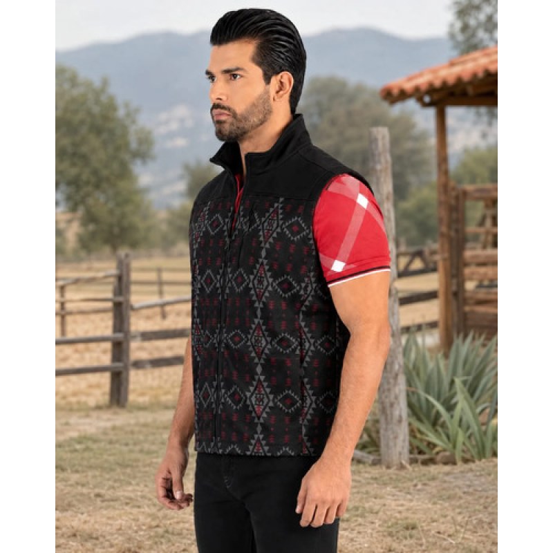 Chaleco Vaquero Estampado Western Lamasini #mlpos_3 #mlitem_MLM3370342317 | Color: Black/ Burgundy | Talla: XL #color_black_burgundy #sku_lam599l #sku_lam599m #sku_lam599s #sku_lam599xl #sku_lam5992xl