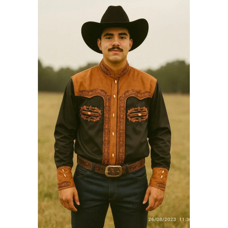 Camisa Old West Vaquero Para Caballero Charra #mlpos_11 | Color: Negro espuela #color_negro_espuela | Talla: EG #sku_oldchngsheg