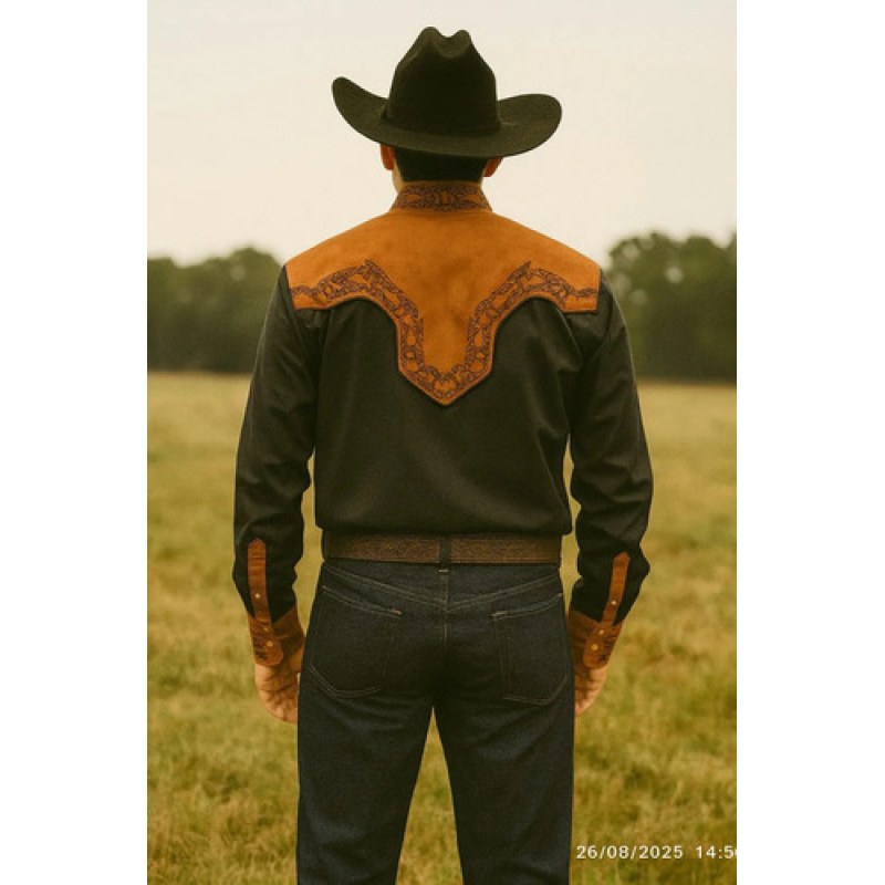Camisa Old West Vaquero Para Caballero Charra #mlpos_12 | Color: Negro espuela #color_negro_espuela | Talla: EG #sku_oldchngsheg