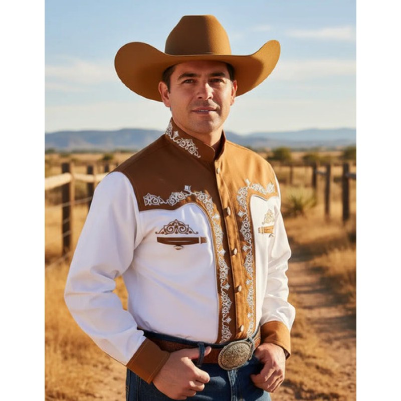 Camisa Old West Vaquero Para Caballero Charra #mlpos_14 | Color: blanco camel #color_blanco_camel #sku_oldchbshch #sku_oldchbsheg #sku_oldchbshg