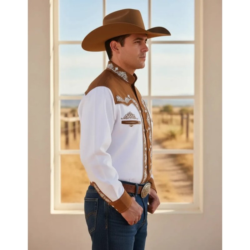 Camisa Old West Vaquero Para Caballero Charra #mlpos_16 | Color: blanco camel #color_blanco_camel | Talla: CH #sku_oldchbshch #sku_oldchbsheg #sku_oldchbshg