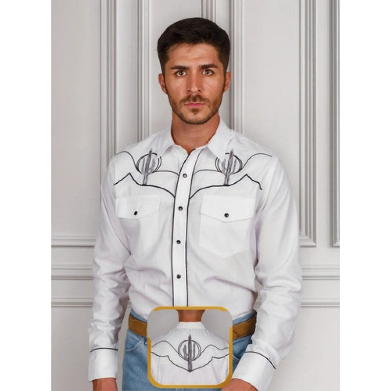 Camisa Old West Vaquero Para Caballero Charra #mlpos_2 | Color: Blanco #color_blanco | Talla: EG #sku_oldcacb