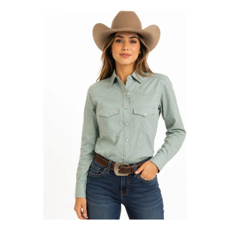 Blusa Camisa Vaquera Old West Moda Mujer #mlpos_1 | Color: 8917 Verde #color_8917_verde #sku_oldb8917v2xl #sku_oldb8917vs #sku_oldb8917vxl