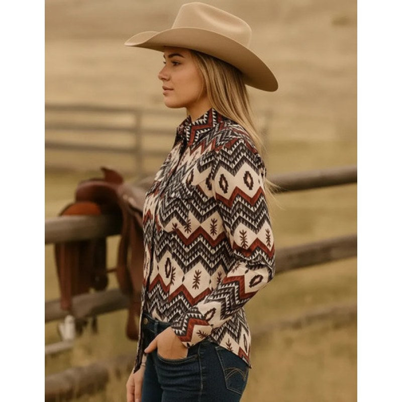 Blusa Camisa Vaquera Old West Moda Mujer #mlpos_14 | Color: beige marino #color_beige_marino | Talla: L #sku_oldeschl