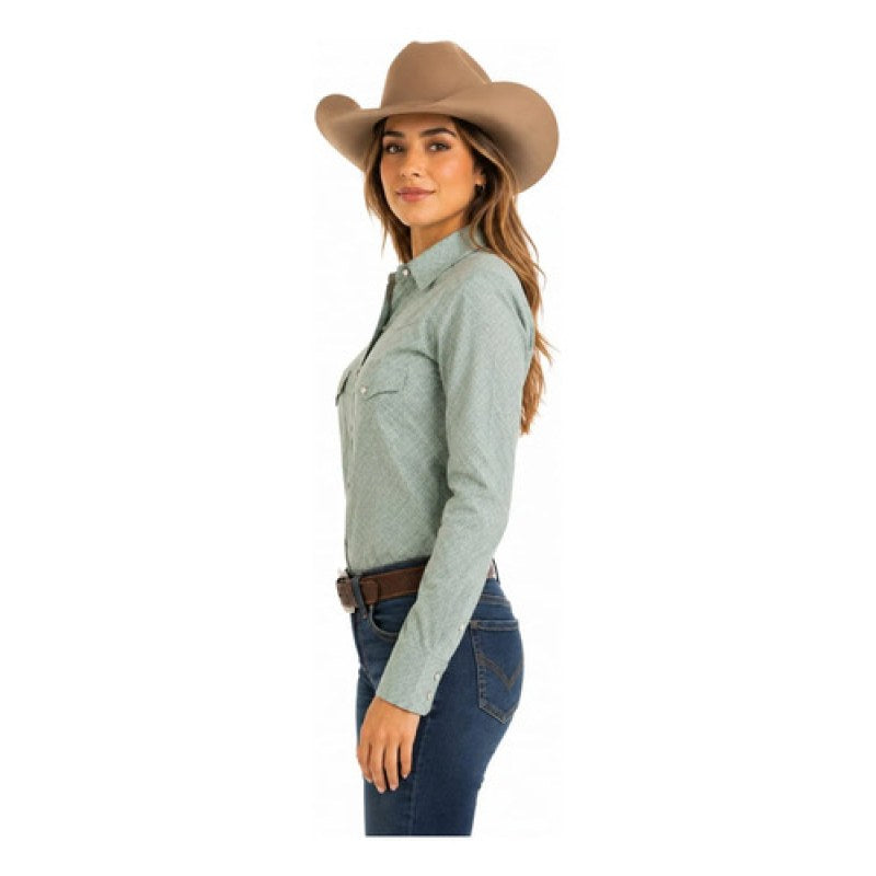 Blusa Camisa Vaquera Old West Moda Mujer #mlpos_3 | Color: 8917 Verde #color_8917_verde #sku_oldb8917v2xl #sku_oldb8917vs #sku_oldb8917vxl
