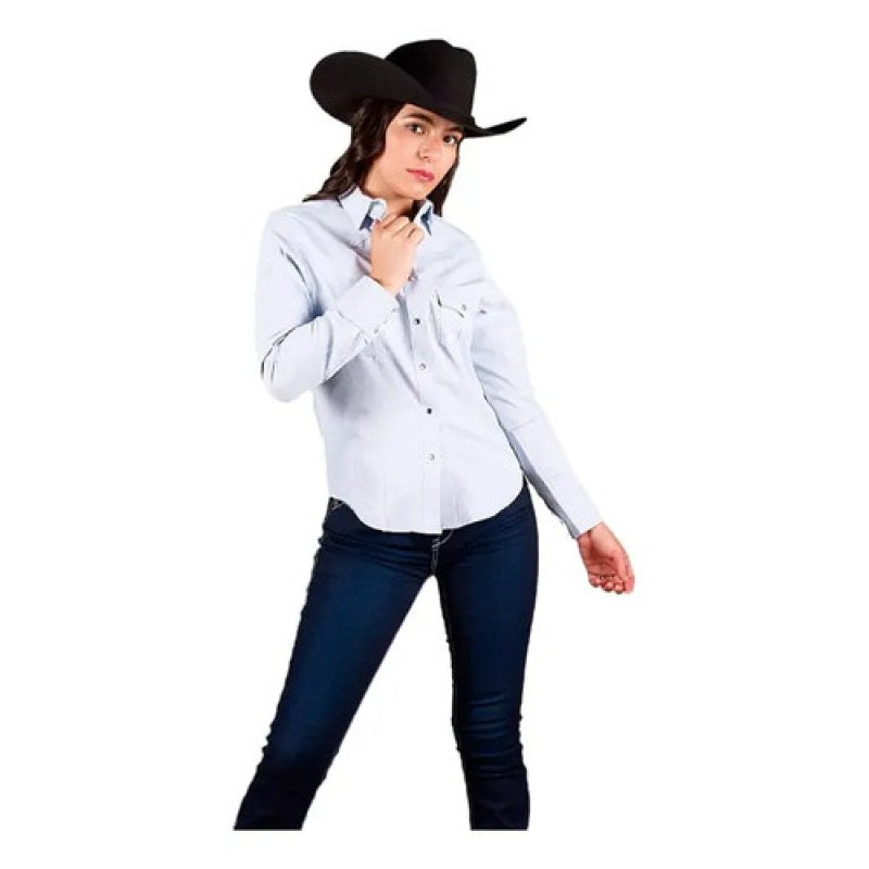 Blusa Camisa Vaquera Old West Moda Mujer #mlpos_5 | Color: Azul #color_azul | Talla: S #sku_oldesazs