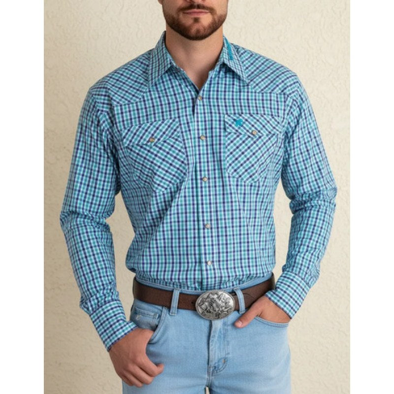 Camisa Wrangler Cuernos Chuecos Western Vaquera Para Hombre #mlpos_1 | Color: Azul 0976 #color_azul_0976 | Talla: XL #sku_mlm4717341184-196380730825