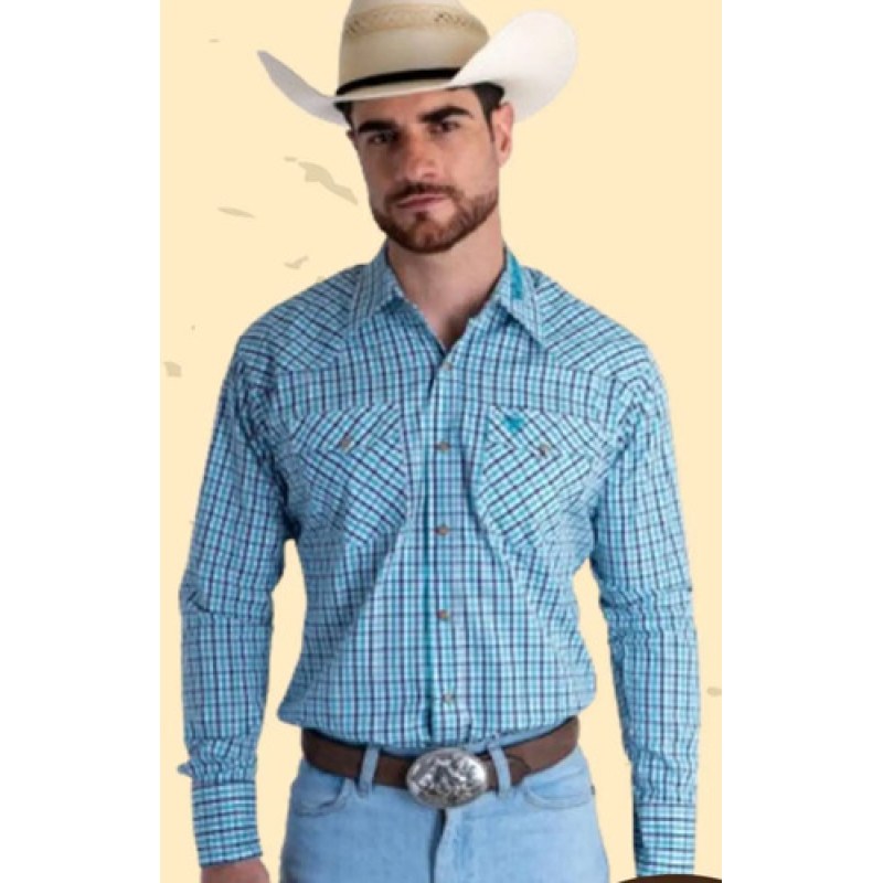 Camisa Wrangler Cuernos Chuecos Western Vaquera Para Hombre #mlpos_2 | Color: Azul 0976 #color_azul_0976 | Talla: XL #sku_mlm4717341184-196380730825