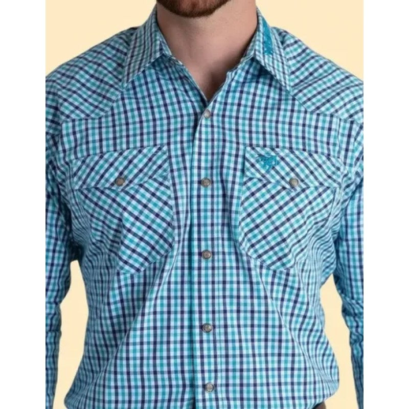 Camisa Wrangler Cuernos Chuecos Western Vaquera Para Hombre #mlpos_3 | Color: Azul 0976 #color_azul_0976 | Talla: XL #sku_112380976xl