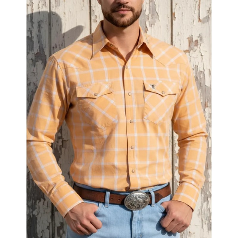 Camisa Wrangler Cuernos Chuecos Western Vaquera Para Hombre #mlpos_4 | Color: Melon 0979 #color_melon_0979 #sku_mlm4717341184-196380730813 #sku_mlm4717341184-196380730817