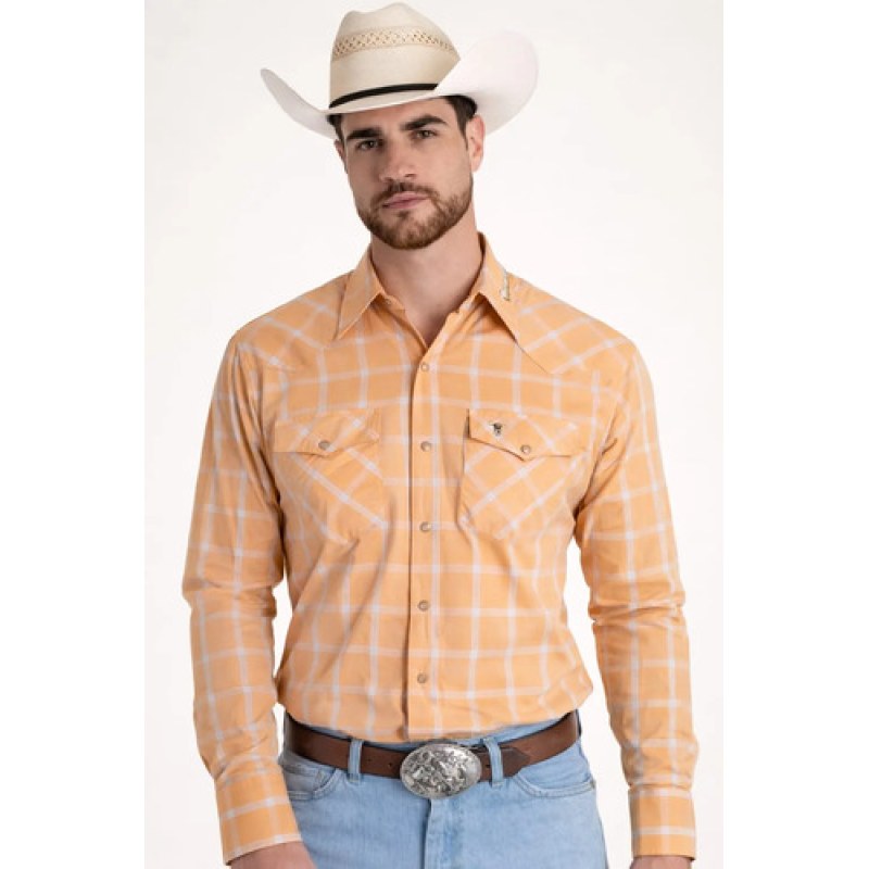 Camisa Wrangler Cuernos Chuecos Western Vaquera Para Hombre #mlpos_5 | Color: Melon 0979 #color_melon_0979 #sku_112380979m #sku_112380979xl #sku_112380979xxl