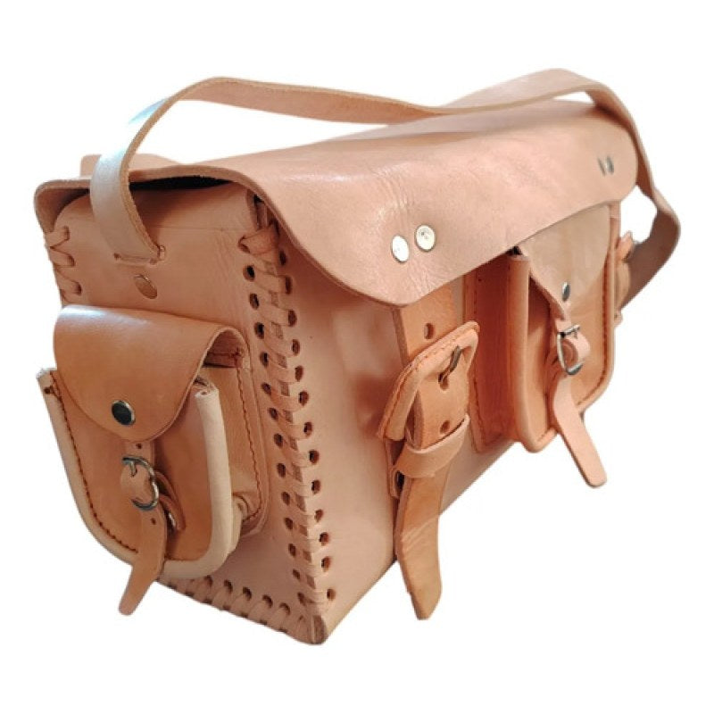 Maletín Vaquero Artesanal De Piel Color Natural Con Bolsas Natural #mlpos_1 #sku_maletinp