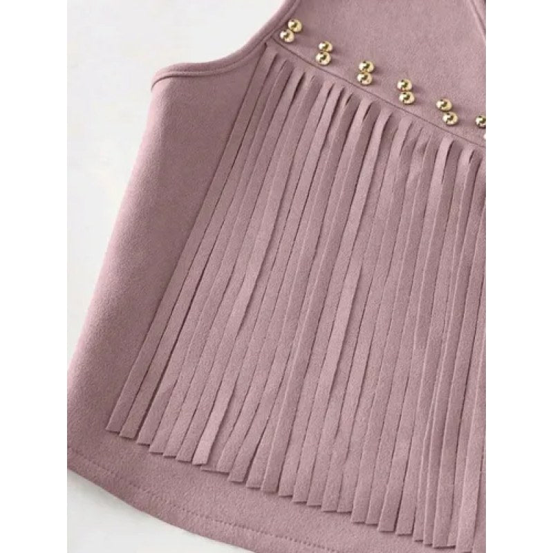 Chaleco Dama Tipo Gamuza Con Flecos Vaquera #mlpos_14 #mlitem_MLM3076166175 | Color: Rosa | Talla: XG #color_rosa #sku_chshrsg #sku_chshrsm #sku_chshrsxg