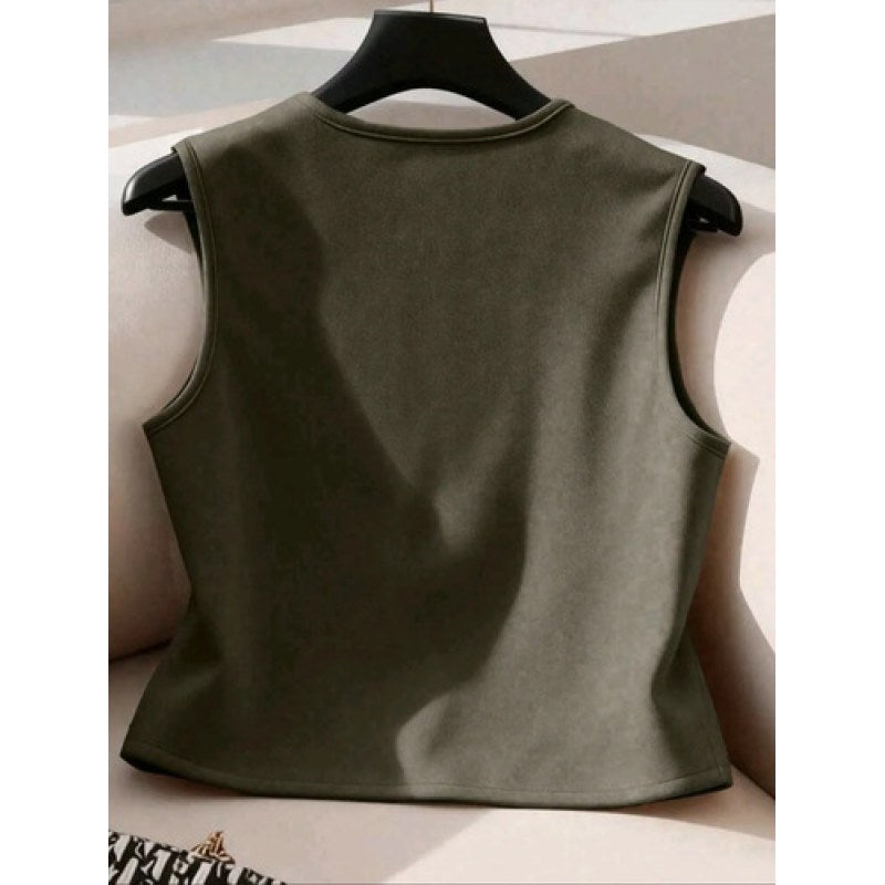 Chaleco Dama Tipo Gamuza Con Flecos Vaquera #mlpos_16 #mlitem_MLM3076261377 | Color: Verde | Talla: G #color_verde #sku_chshvrg