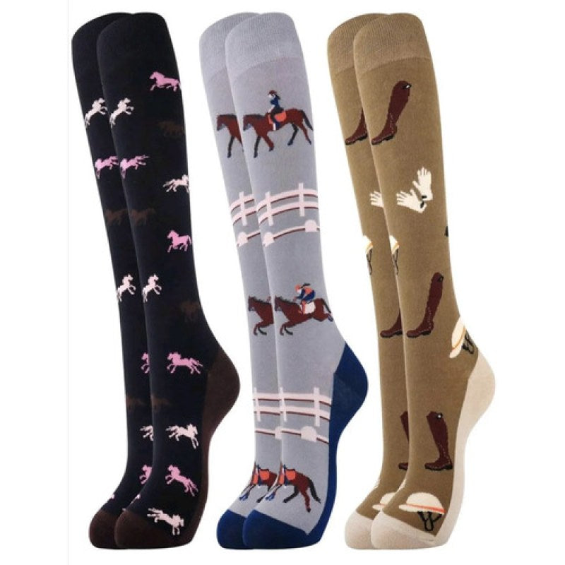 3 Pares Calcetas De Montar Largos Para Mujer Negro/ Beige/ Marino Unitalla #mlpos_1 #sku_calcetinuni