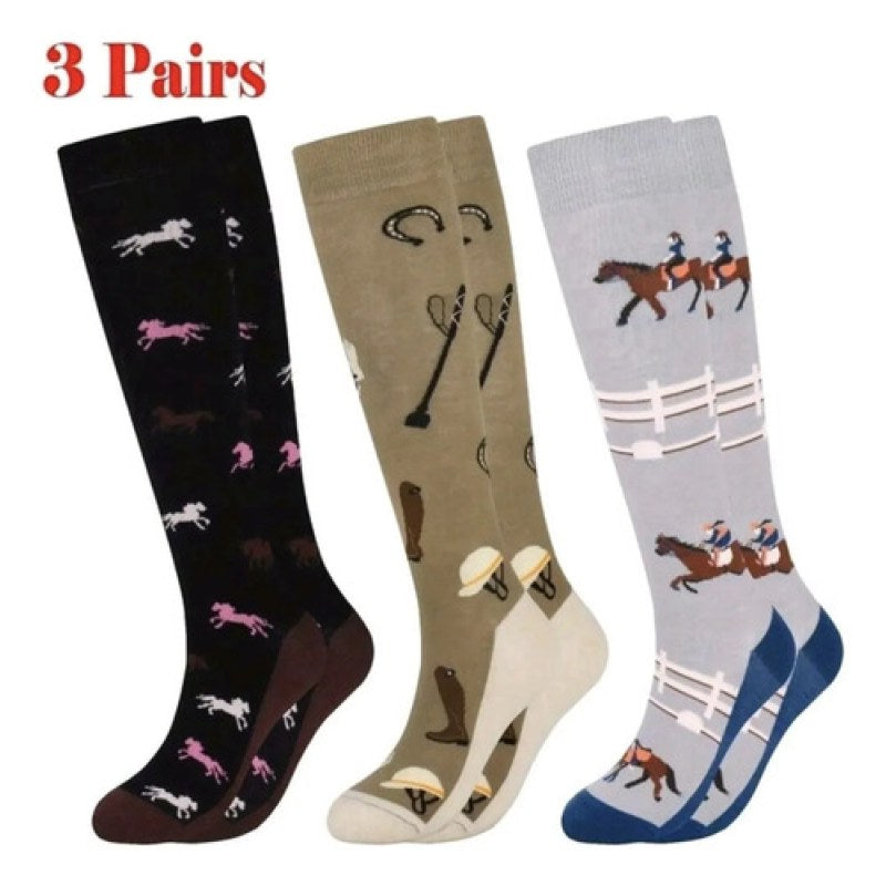 3 Pares Calcetas De Montar Largos Para Mujer Negro/ Beige/ Marino Unitalla #mlpos_2 #sku_calcetinuni
