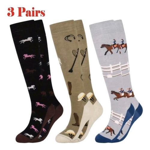 3 Pares Calcetas De Montar Largos Para Mujer Negro/ Beige/ Marino Unitalla #mlpos_2 #sku_calcetinuni