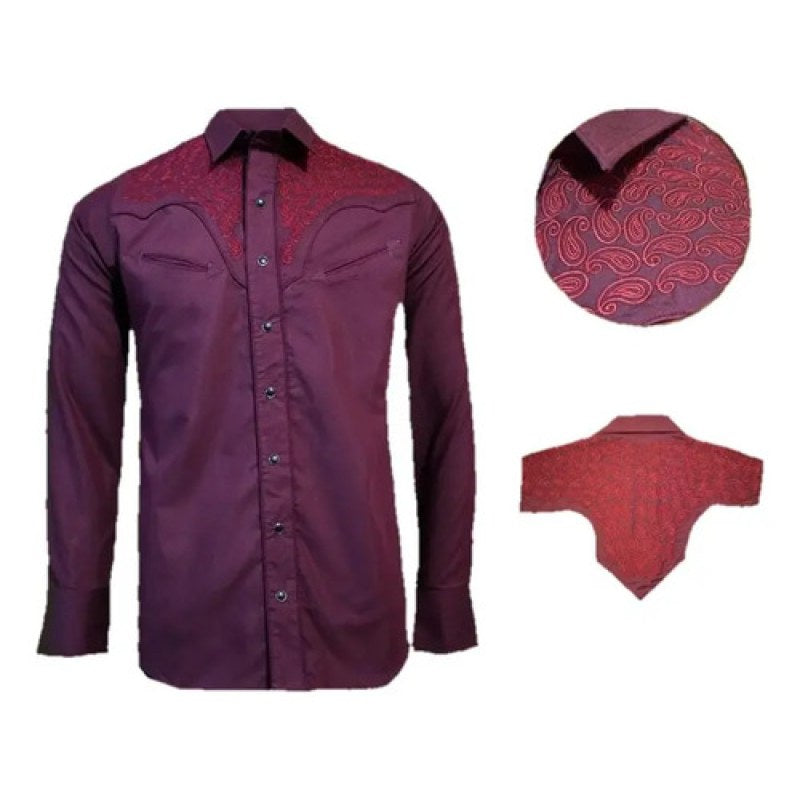 Camisa Vaquera Charra Bordada Caballero Winster Manga Larga #mlpos_11 | Color: Vino #color_vino #sku_charravino2xl