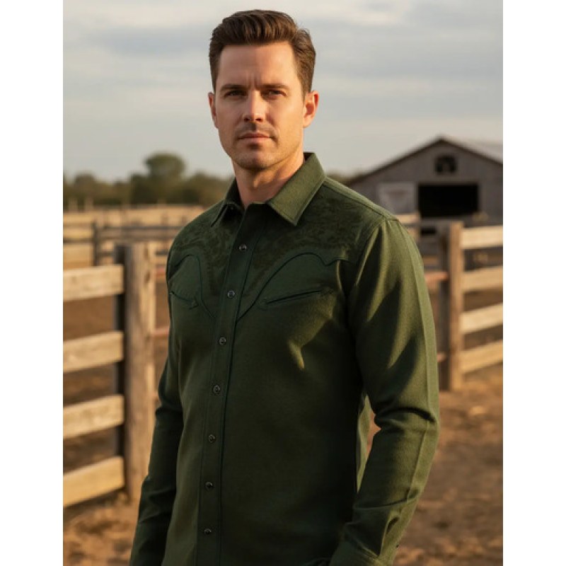 Camisa Vaquera Charra Bordada Caballero Winster Manga Larga #mlpos_13 | Color: Verde #color_verde #sku_ait398-verde-xl #sku_verdefloralxxl