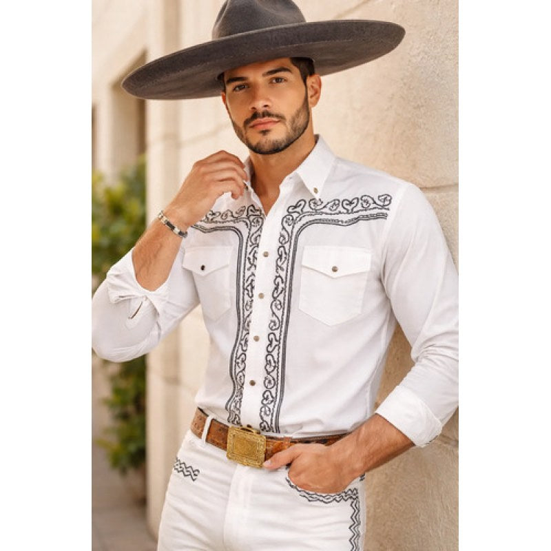 Camisa Vaquera Charra Bordada Caballero Winster Manga Larga #mlpos_15 | Color: Blanco #color_blanco #sku_blancoherraduraxxl