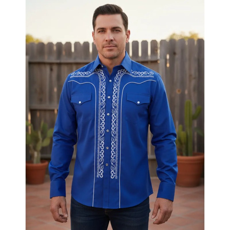 Camisa Vaquera Charra Bordada Caballero Winster Manga Larga #mlpos_19 | Color: Azul Rey #color_azul_rey #sku_azulreyl #sku_azulreym #sku_azulreyxxl