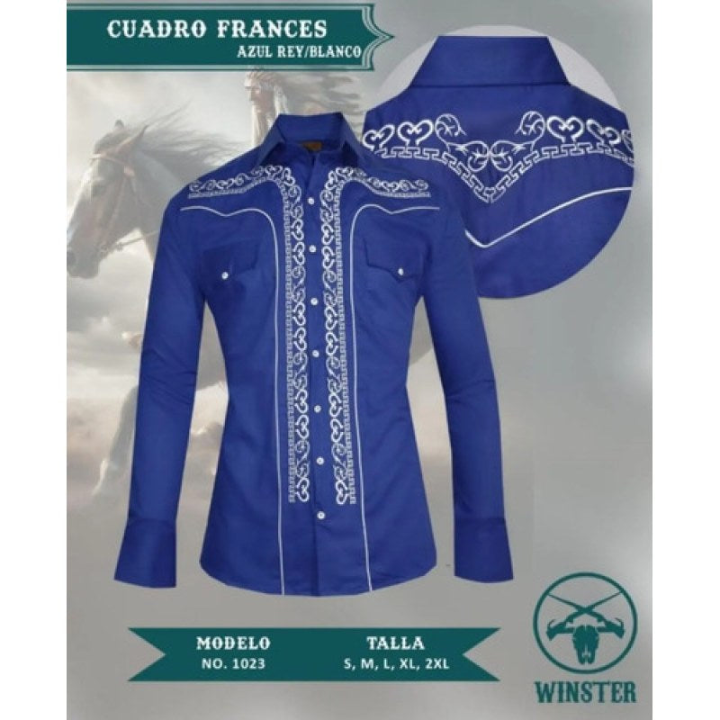 Camisa Vaquera Charra Bordada Caballero Winster Manga Larga #mlpos_20 | Color: Azul Rey #color_azul_rey #sku_azulreyl #sku_azulreym #sku_azulreyxxl