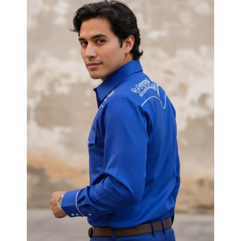 Camisa Vaquera Charra Bordada Caballero Winster Manga Larga #mlpos_21 | Color: Azul Rey #color_azul_rey #sku_azulreyl #sku_azulreym #sku_azulreyxxl