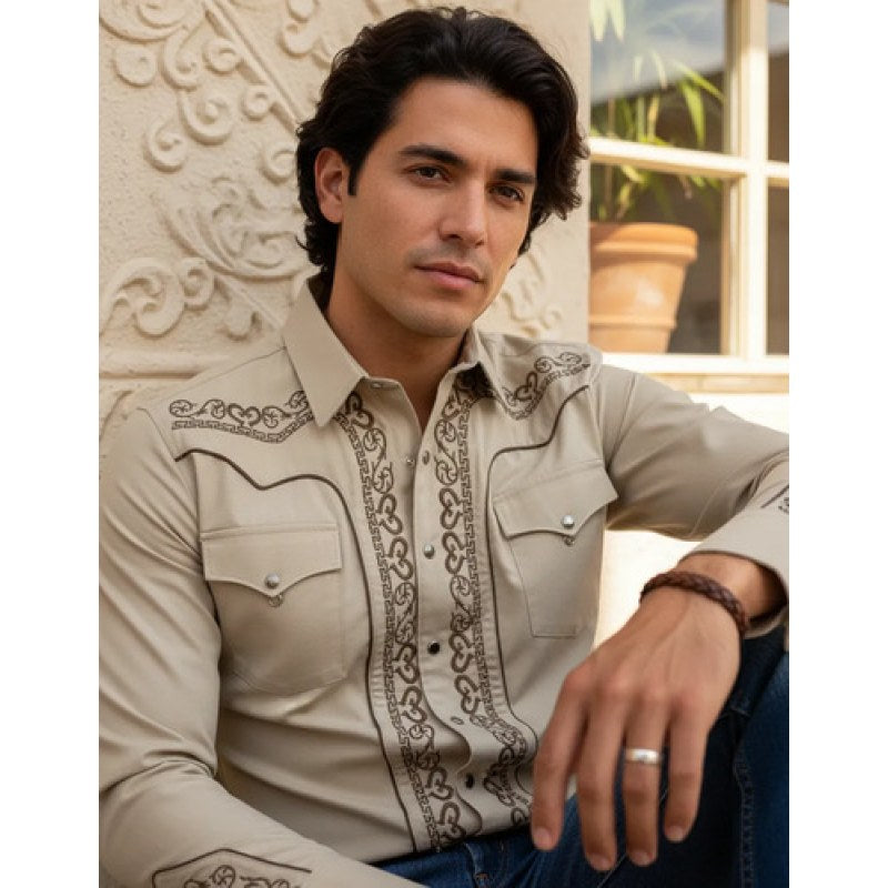 Camisa Vaquera Charra Bordada Caballero Winster Manga Larga #mlpos_22 | Color: Beige #color_beige #sku_beigeherram #sku_beigeherras #sku_beigeherraxl #sku_beigeherraxxl