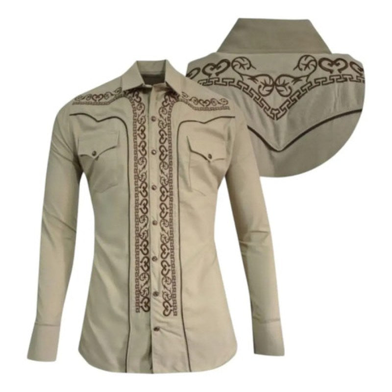 Camisa Vaquera Charra Bordada Caballero Winster Manga Larga #mlpos_23 | Color: Beige #color_beige #sku_beigeherram #sku_beigeherras #sku_beigeherraxl #sku_beigeherraxxl