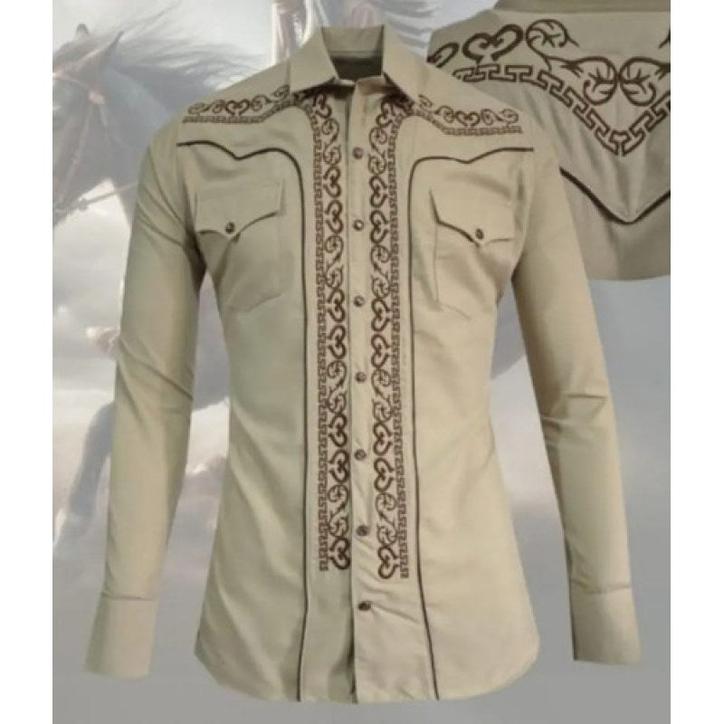 Camisa Vaquera Charra Bordada Caballero Winster Manga Larga #mlpos_24 | Color: Beige #color_beige #sku_beigeherram #sku_beigeherras #sku_beigeherraxl #sku_beigeherraxxl