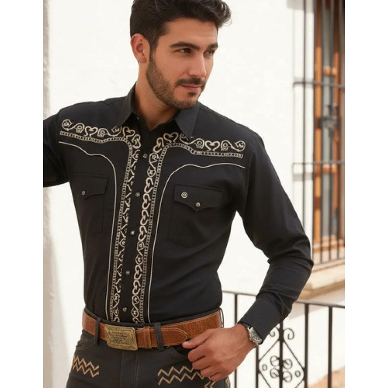Camisa Vaquera Charra Bordada Caballero Winster Manga Larga #mlpos_25 | Color: Oxford Dorado #color_oxford_dorado #sku_ngrodoraherras