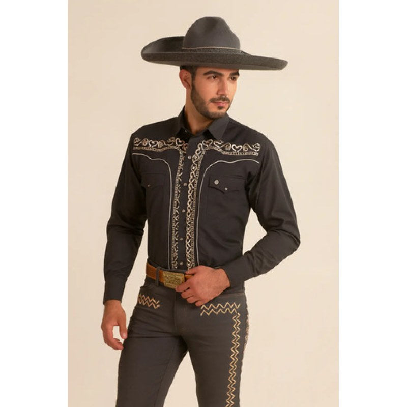 Camisa Vaquera Charra Bordada Caballero Winster Manga Larga #mlpos_26 | Color: Oxford Dorado #color_oxford_dorado #sku_ngrodoraherras