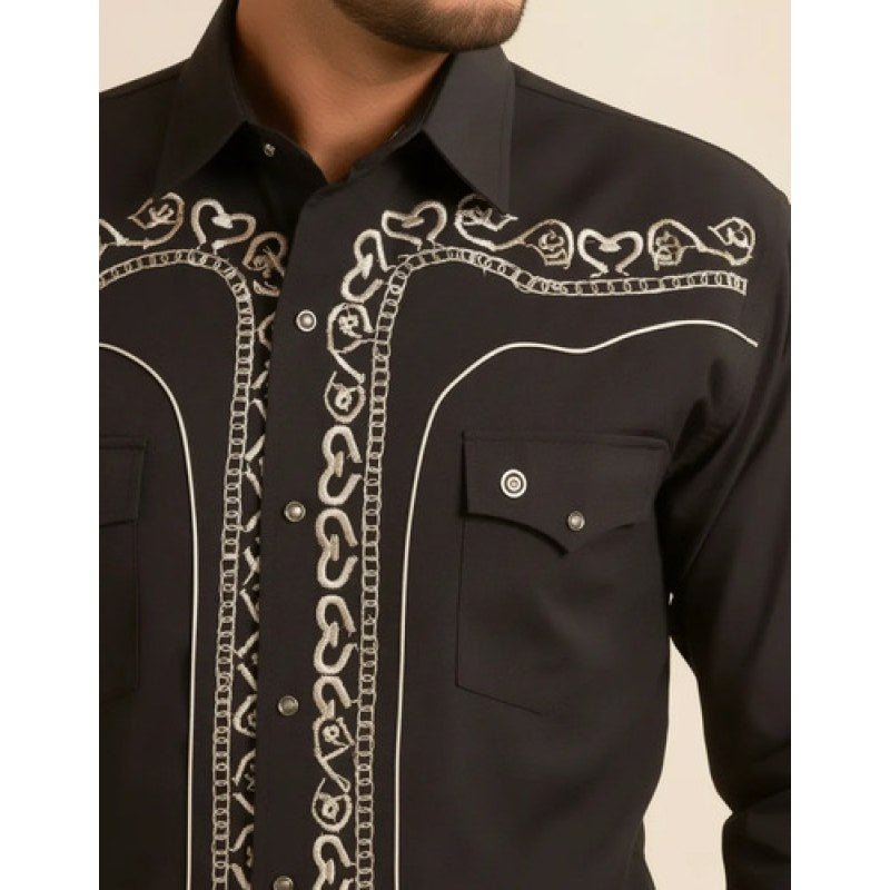 Camisa Vaquera Charra Bordada Caballero Winster Manga Larga #mlpos_27 | Color: Oxford Dorado #color_oxford_dorado #sku_ngrodoraherras