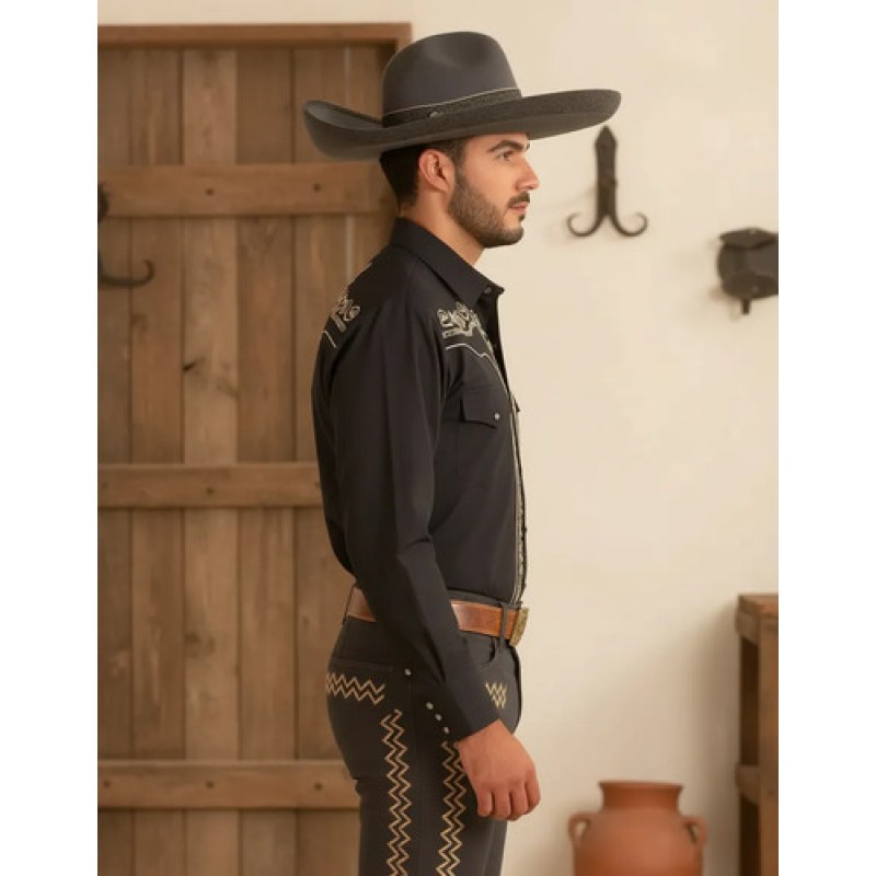 Camisa Vaquera Charra Bordada Caballero Winster Manga Larga #mlpos_28 | Color: Oxford Dorado #color_oxford_dorado #sku_ngrodoraherras