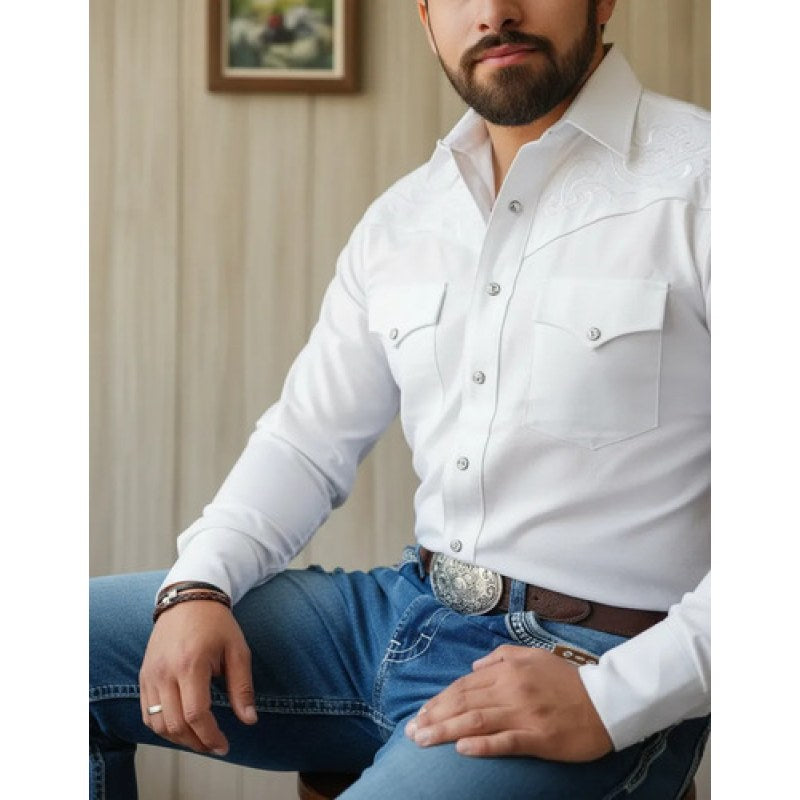 Camisa Vaquera Charra Bordada Caballero Winster Manga Larga #mlpos_29 | Color: Blanco Floral #color_blanco_floral #sku_ait398-blanco-floral-l #sku_ait398-blanco-floral-s #sku_ait398-blanco-floral-xl #sku_ait398-blanco-floral-xxl