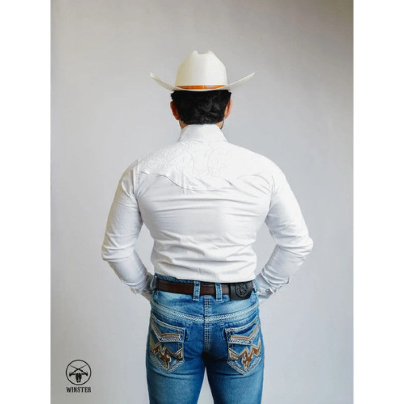 Camisa Vaquera Charra Bordada Caballero Winster Manga Larga #mlpos_30 | Color: Blanco Floral #color_blanco_floral #sku_ait398-blanco-floral-l #sku_ait398-blanco-floral-s #sku_ait398-blanco-floral-xl #sku_ait398-blanco-floral-xxl