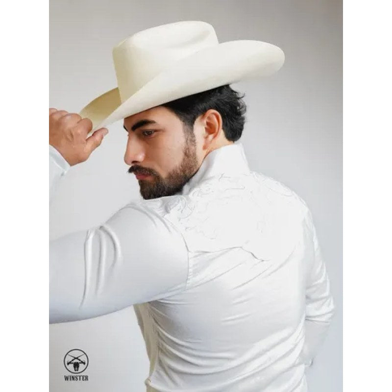 Camisa Vaquera Charra Bordada Caballero Winster Manga Larga #mlpos_31 | Color: Blanco Floral #color_blanco_floral #sku_ait398-blanco-floral-l #sku_ait398-blanco-floral-s #sku_ait398-blanco-floral-xl #sku_ait398-blanco-floral-xxl