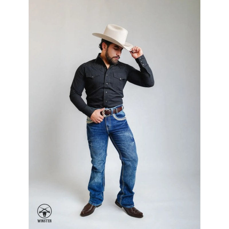 Camisa Vaquera Charra Bordada Caballero Winster Manga Larga #mlpos_33 | Color: Negro Floral #color_negro_floral #sku_ait398-negro-floral-l #sku_ait398-negro-floral-m #sku_ait398-negro-floral-s #sku_ait398-negro-floral-xxl