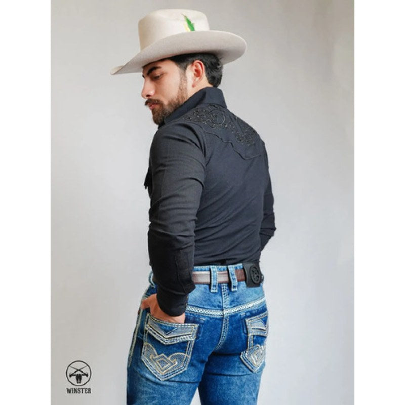 Camisa Vaquera Charra Bordada Caballero Winster Manga Larga #mlpos_34 | Color: Negro Floral #color_negro_floral #sku_ait398-negro-floral-l #sku_ait398-negro-floral-m #sku_ait398-negro-floral-s #sku_ait398-negro-floral-xxl