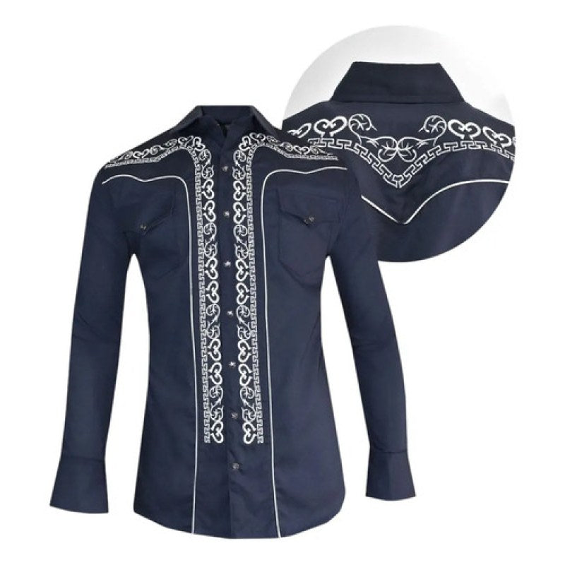 Camisa Vaquera Charra Bordada Caballero Winster Manga Larga #mlpos_36 | Color: Marino #color_marino #sku_winmarcharrl #sku_winmarcharrs #sku_winmarcharrxxl