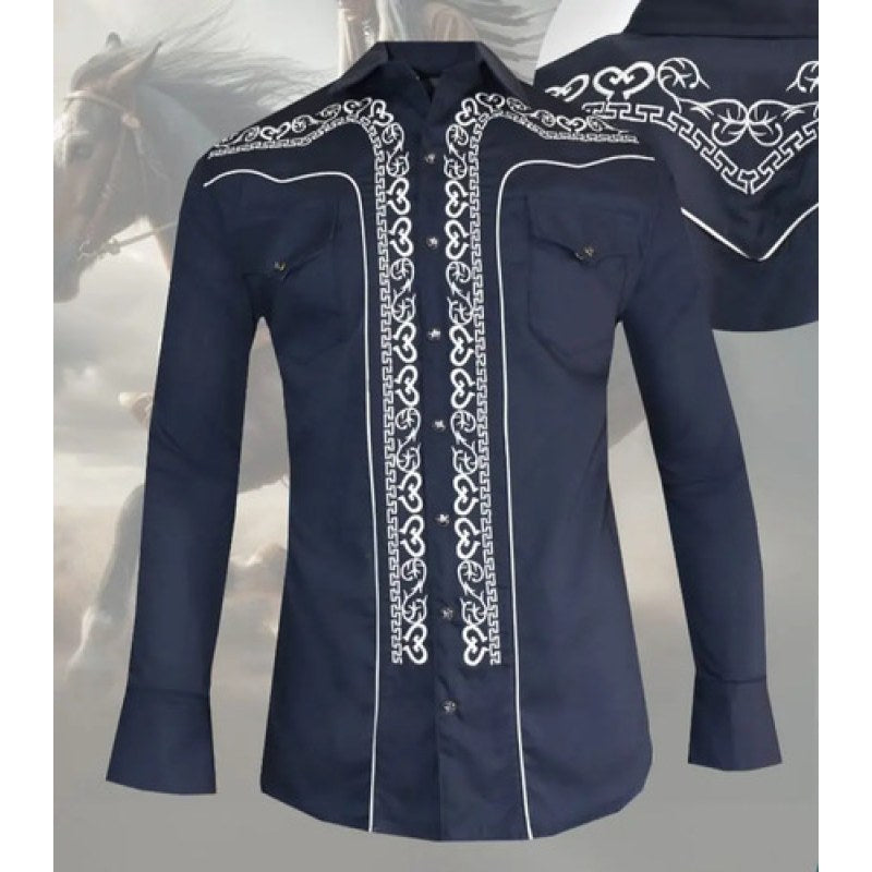 Camisa Vaquera Charra Bordada Caballero Winster Manga Larga #mlpos_37 | Color: Marino #color_marino #sku_winmarcharrl #sku_winmarcharrs #sku_winmarcharrxxl