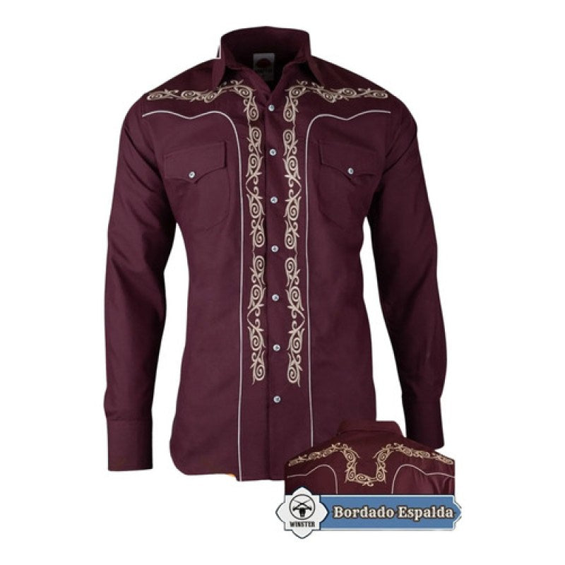 Camisa Vaquera Charra Bordada Caballero Winster Manga Larga #mlpos_39 | Color: Vino2 #color_vino2 #sku_winvincharrl #sku_winvincharrs #sku_winvincharrxxl